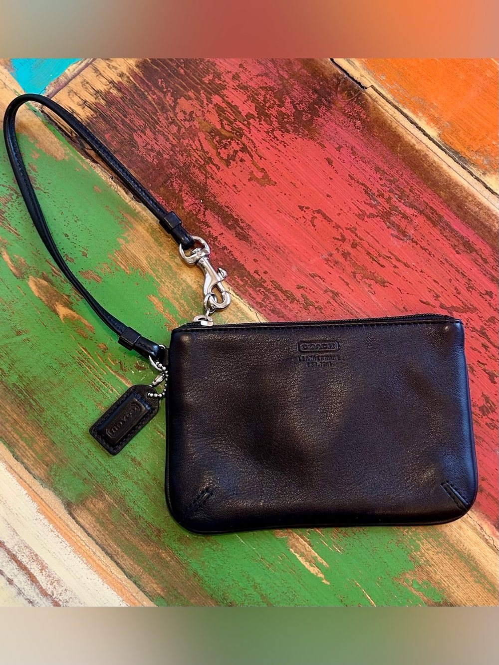 Vintage Coach Y2K Black Smooth Leather Skinny Wristlet EUC
